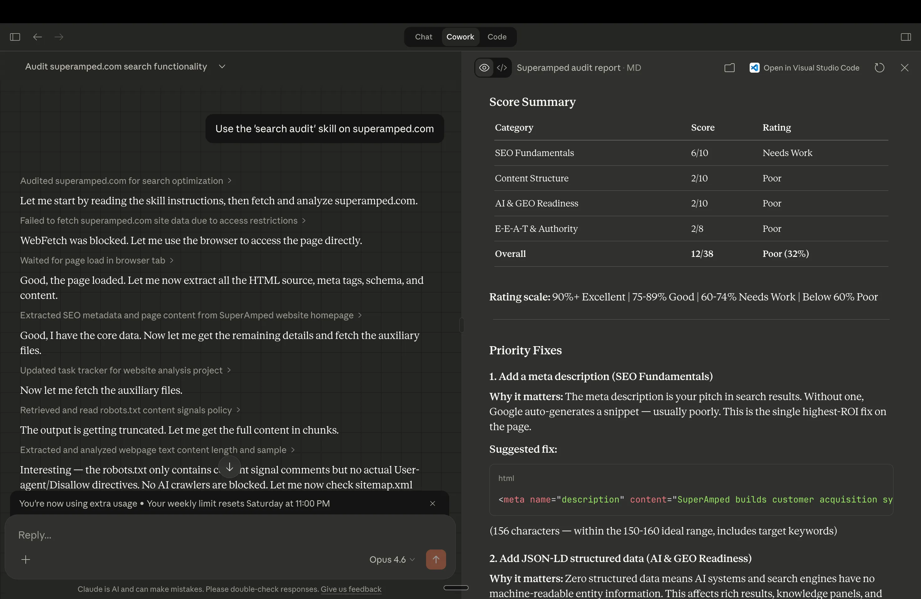 AI Marketing Skills in action — Search Page Audit skill running in Claude Code